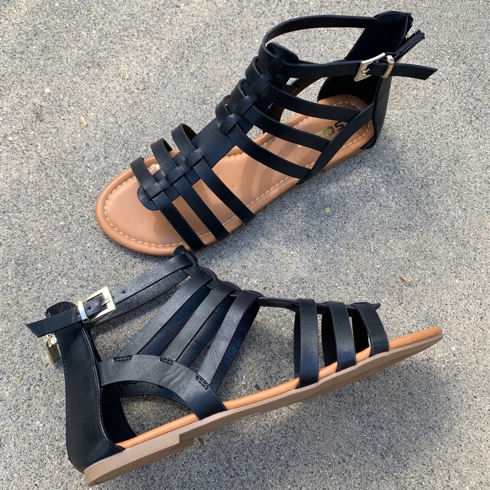 Soda Women Black Gladiator Zip Up Cross Sandals